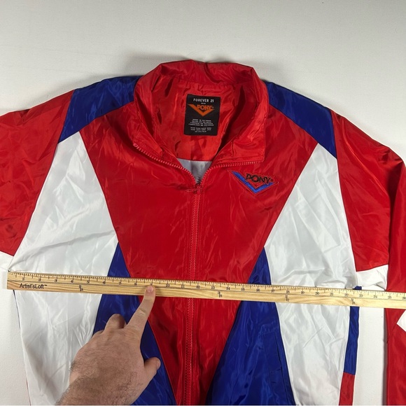 Retro 90's Pony Windbreaker Jacket Red White Blue Medium Men’s Pony Full Zip - Picture 4 of 10